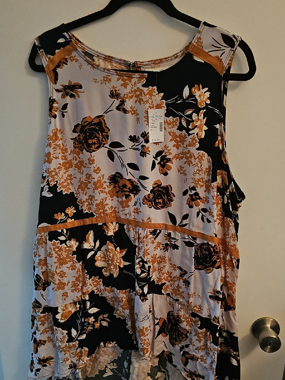Maurices Black & Mustard Floral Tiered Tank